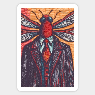 Surreal Dragonfly Head in Corporate Attire Artistic Design Magnet